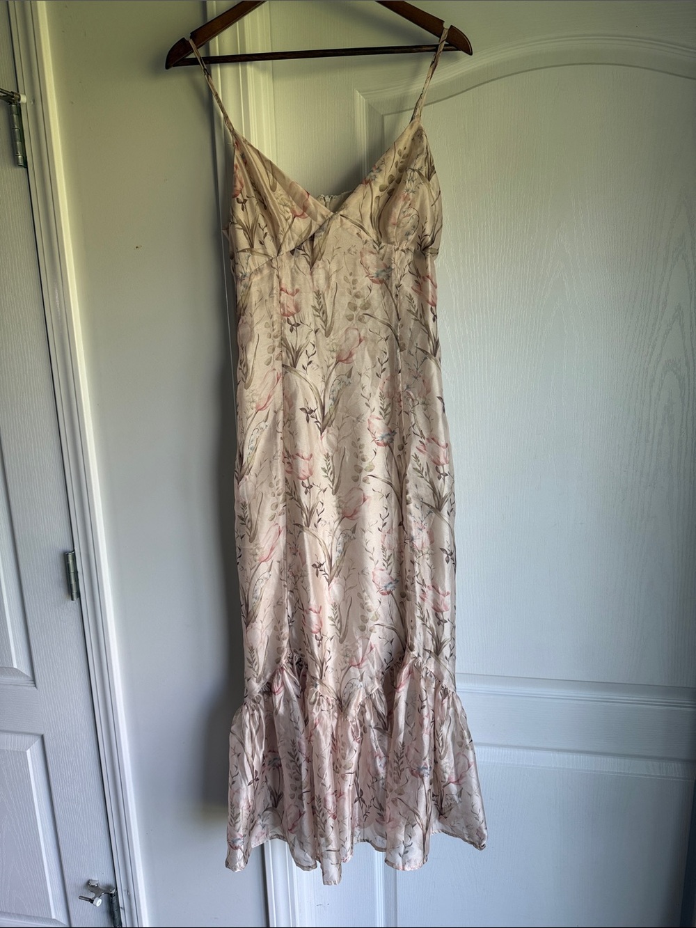 Storia Cream Floral Slip Dress with Dusty Rose and Soft Blue Accents